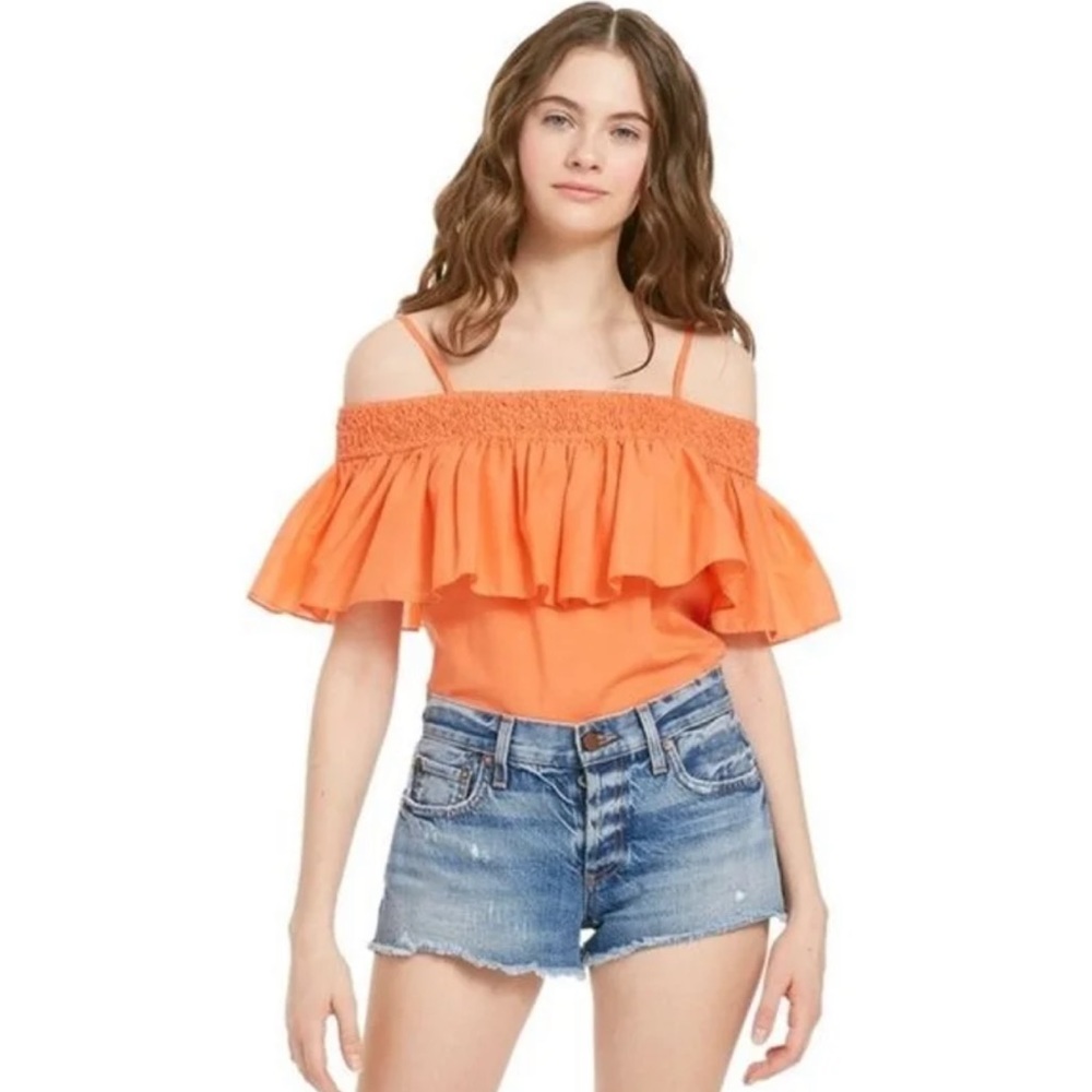 NWT Alice + Olivia Taya Cold Shoulder Coral Cotton Top S